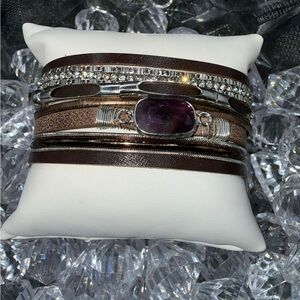 Ryze Party Elegant Silver and Brown Bracelet vegan leather new in bag